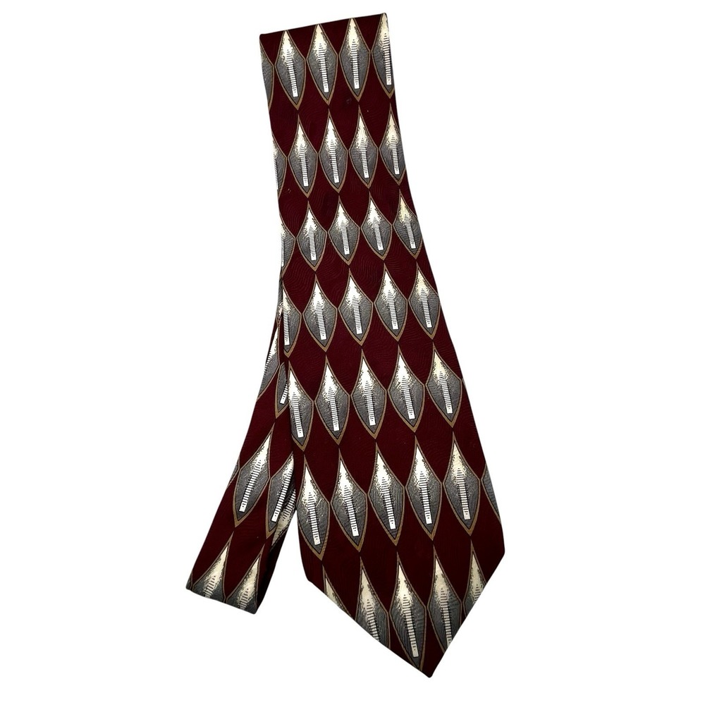 Monsieur Givenchy Silk Mens Neck Tie Red Gray Accents 56in USA